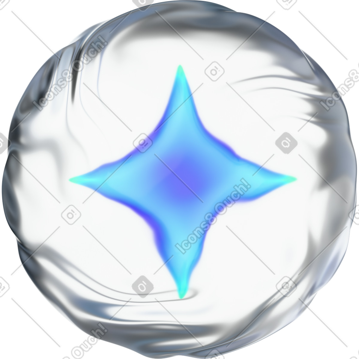 Ilustración animada Esfera de cristal ondulada con estrella ia en estilo 3D Glassy a descargar en GIF, Lottie (JSON), AE