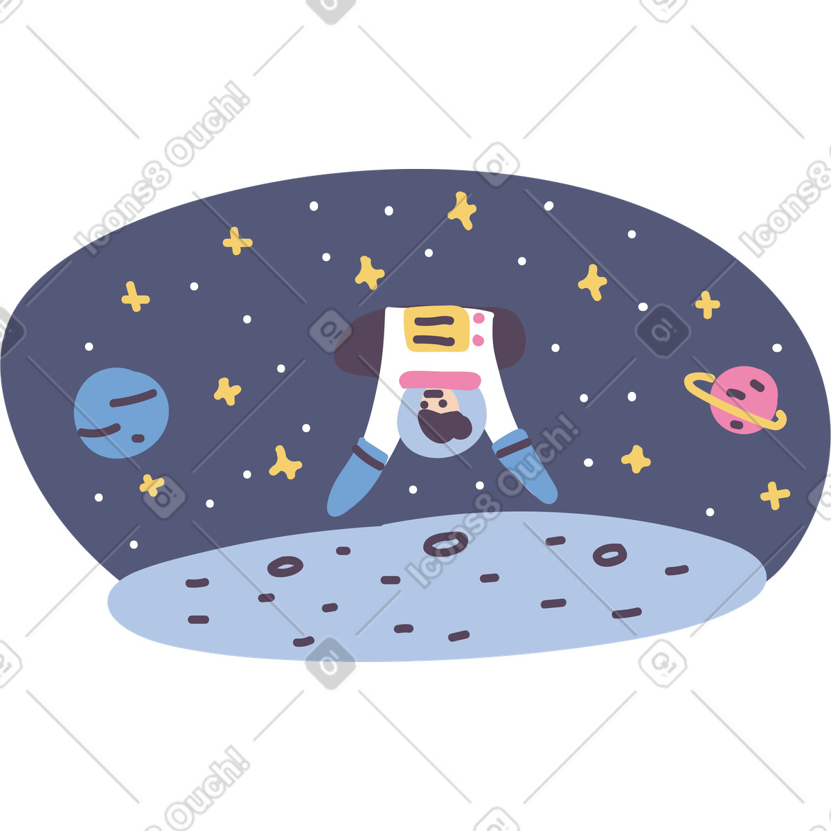 Astronaut emerging from hole in space illustration in Pluto style download in PNG, SVG