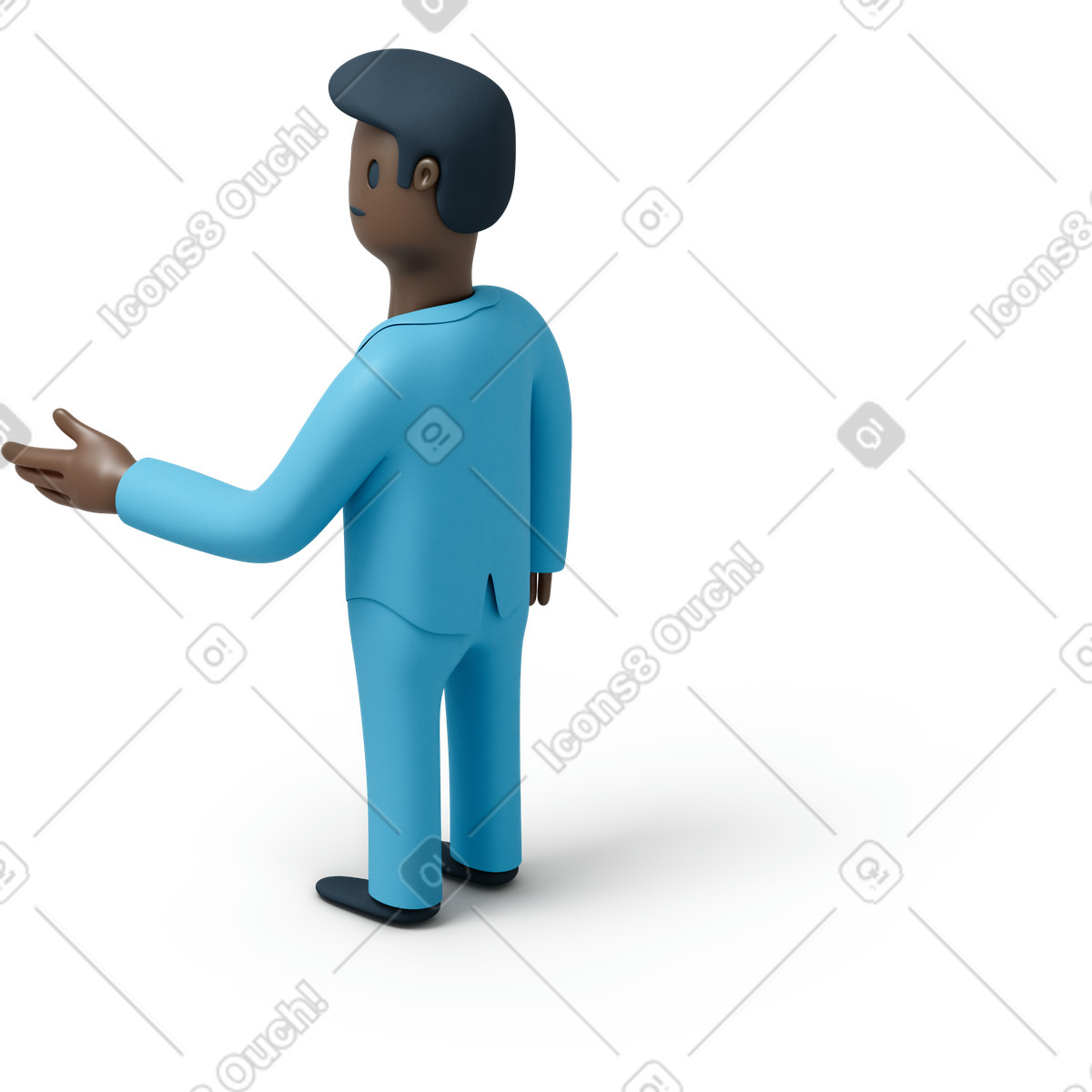 下载 3D Flame 风格的 黑人商人伸出手的背影 插画，支持 PNG、SVG 格式