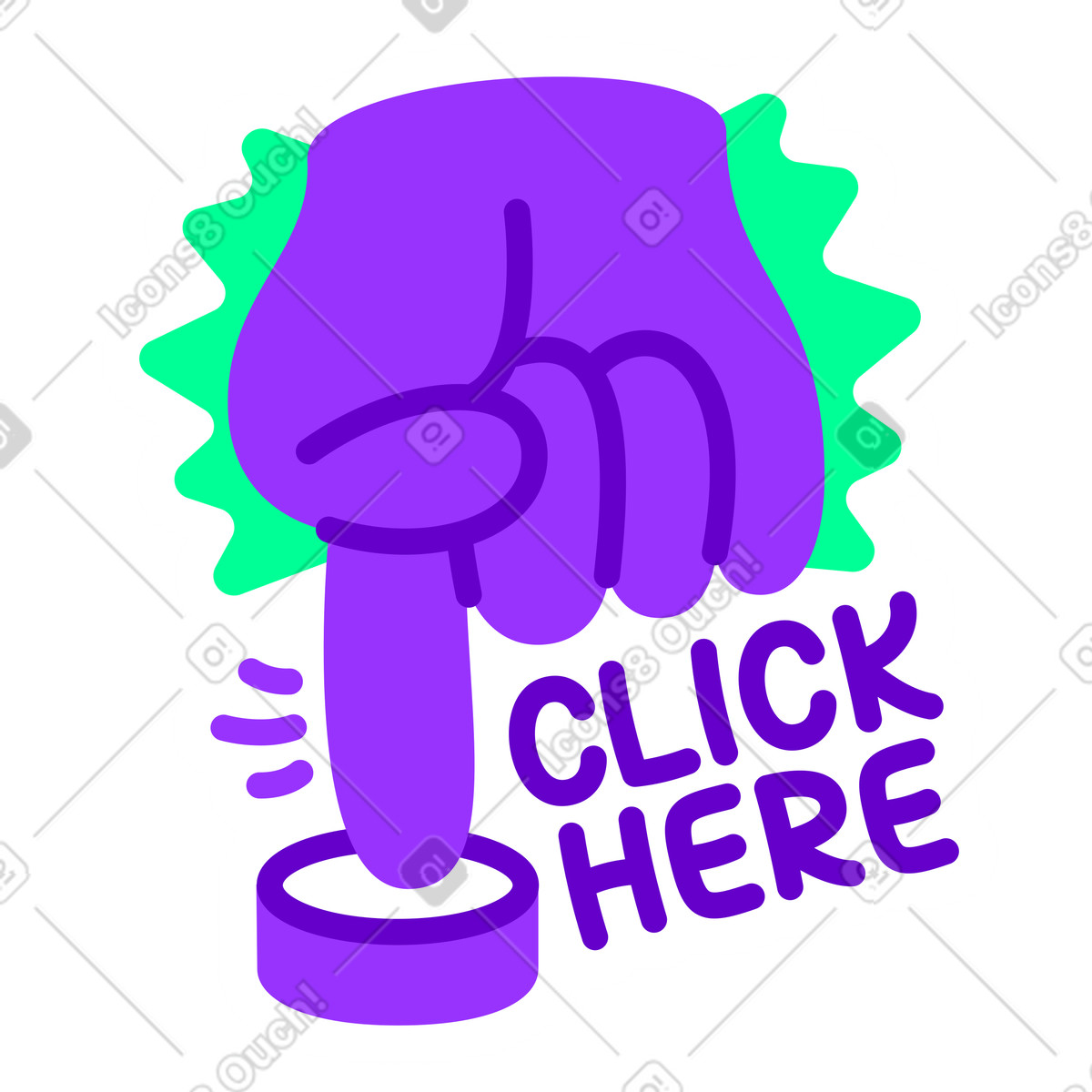 Lettering sticker click here hand green violet text illustration in style download in PNG, SVG