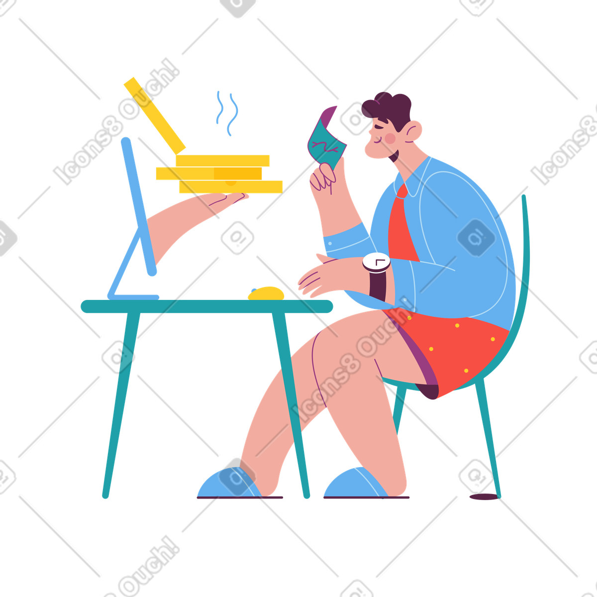 Ilustración Hombre pagando por la entrega de comida en línea estilo Sammy a descargar PNG y SVG