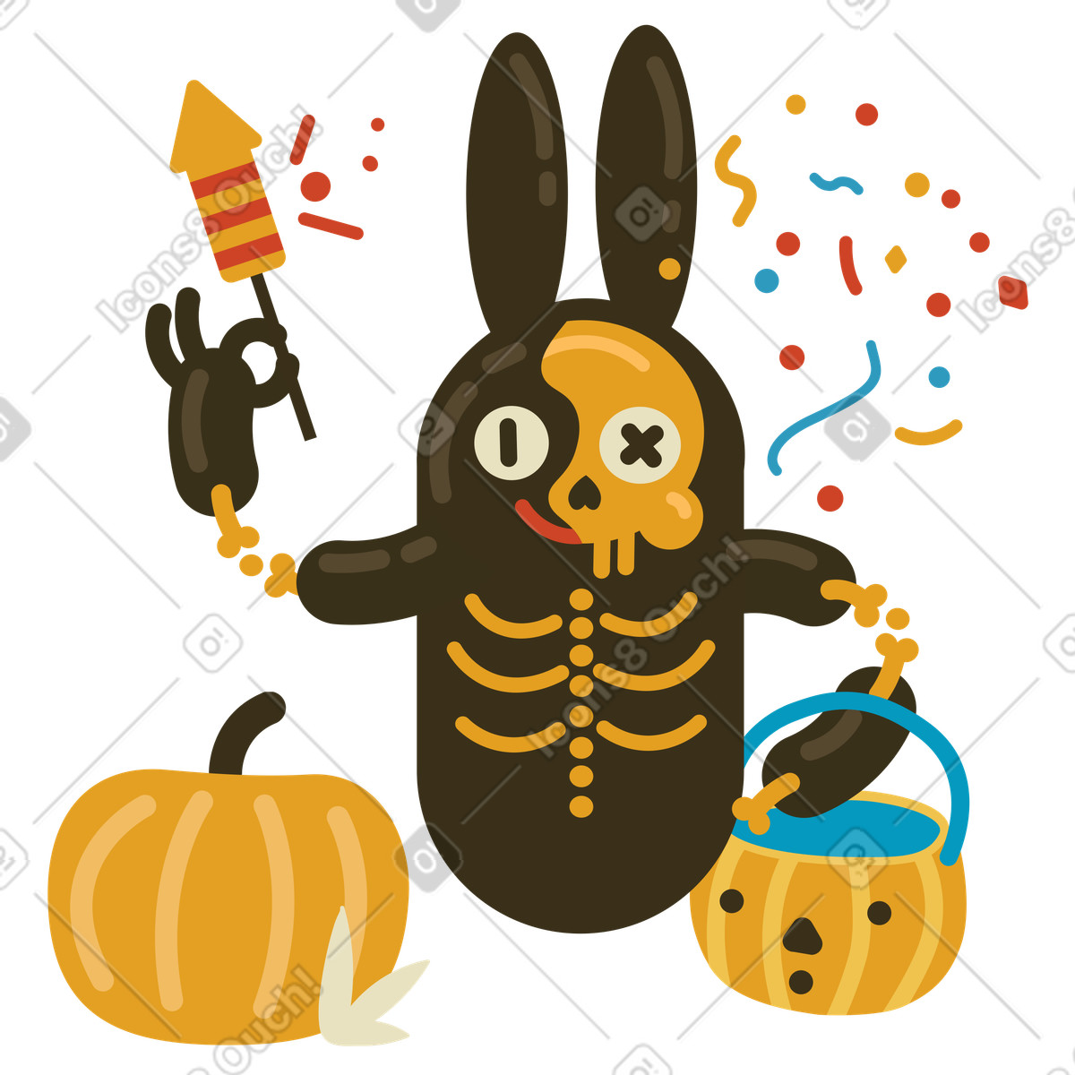 Spooky festival with pumpkins and firecracker illustration in PNG, SVG