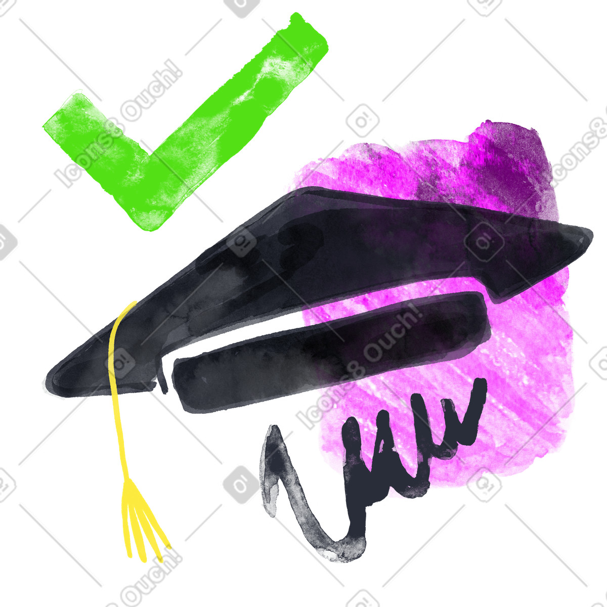Checkmark and graduate cap as profits of graduation illustration in Inky style download in PNG, SVG