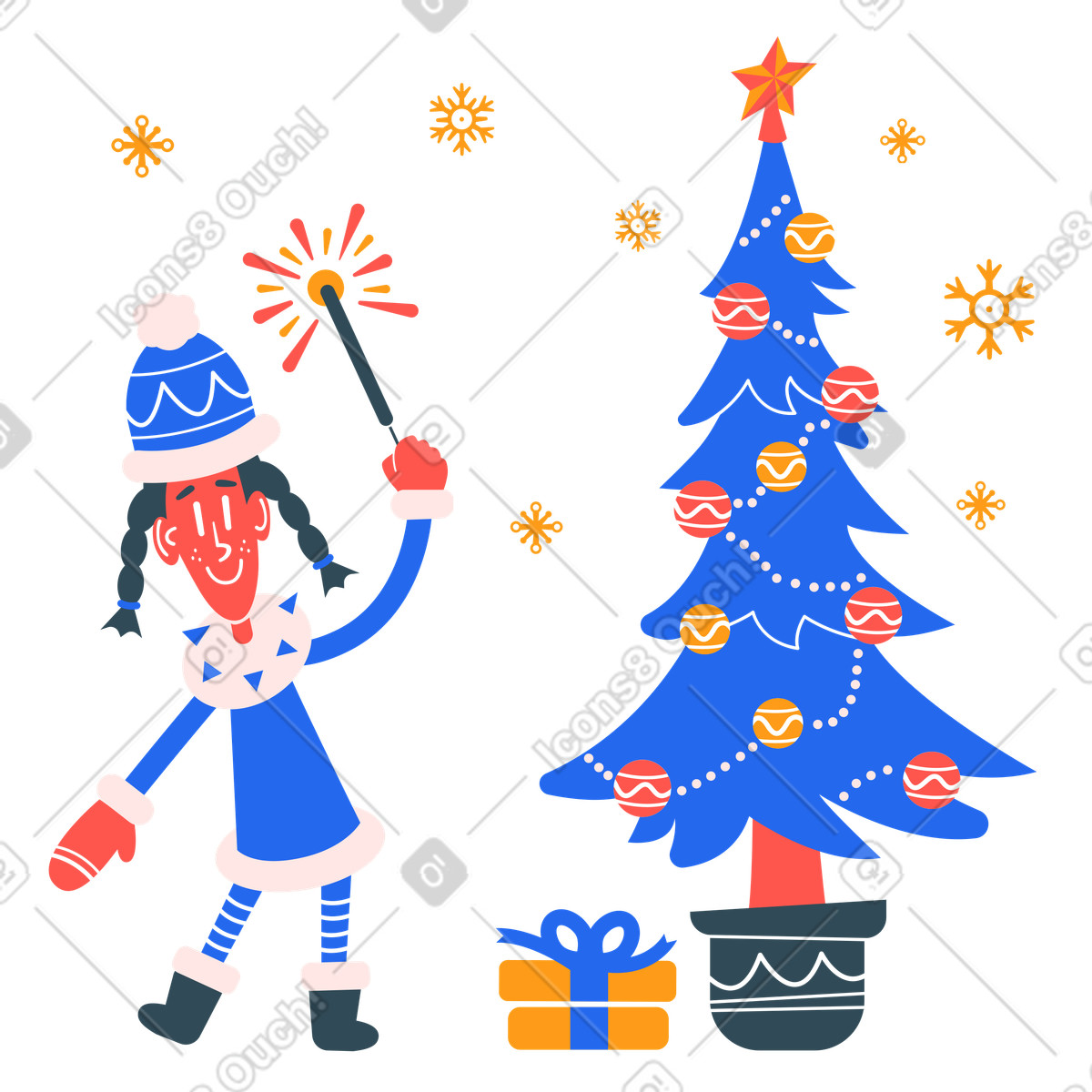 Ilustração de Girl celebrating christmas with sparklers em no estilo Kingdom para baixar em PNG, SVG