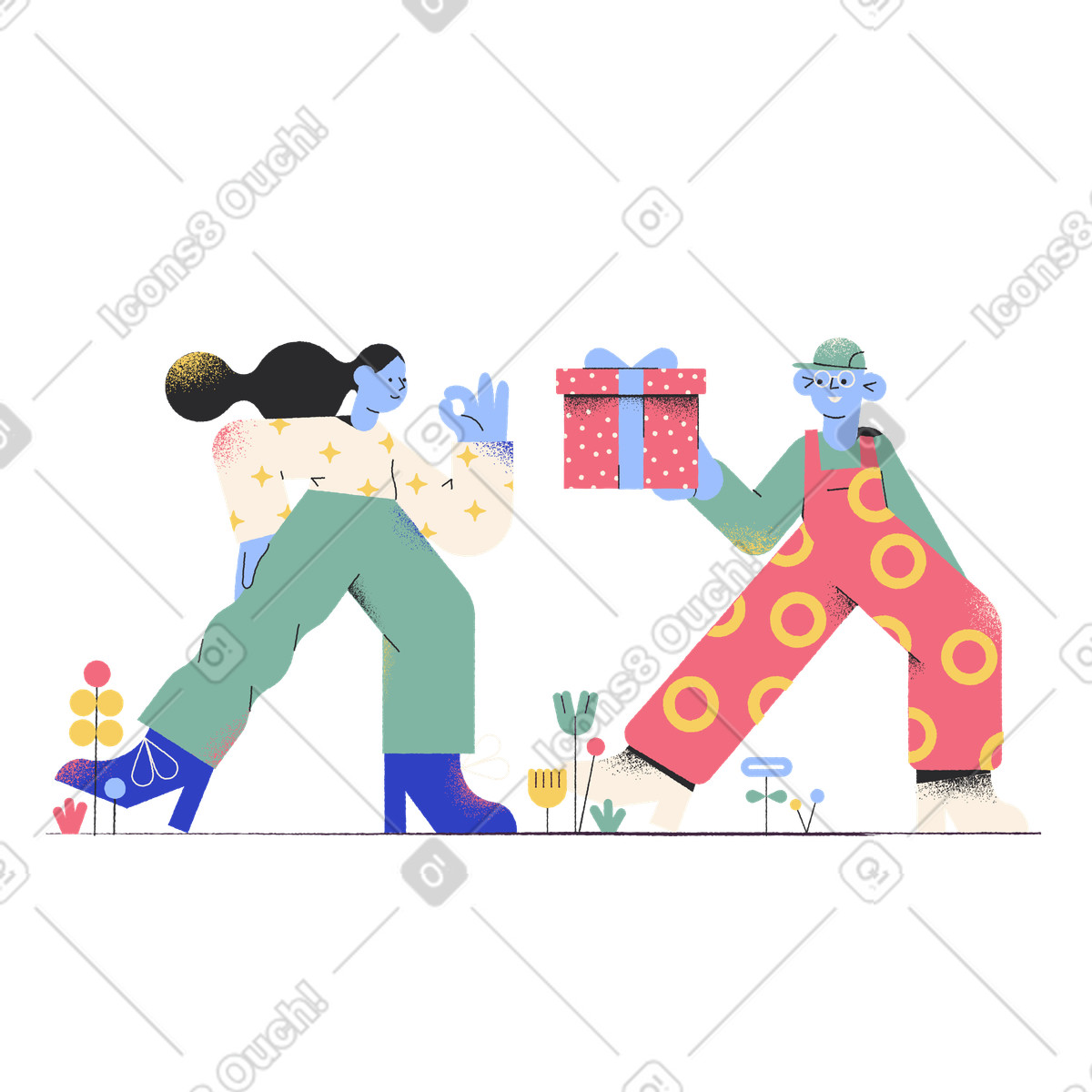 Ilustración Hombre entregando regalo a una mujer en estilo Pablo descargar en PNG y SVG