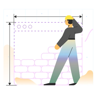 A person thinking in front of a blank wall - Marginalia style illustration