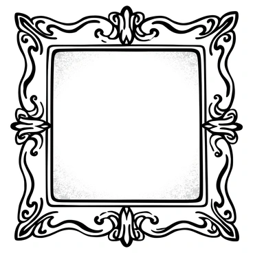 An ornate vintage frame with intricate scrollwork surrounding the inner border. The frame features detailed carvings and flourishes, creating a sense of elegance. Inside the frame, there is a faded background with soft textures that suggest age, enhancing the overall antique appearance. The contrast between the frame and the background highlights the ornate design of the frame itself.