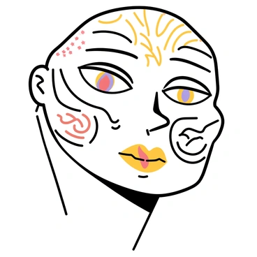 A face decorated with tribal vector patterns and bold lines