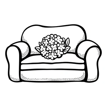 A comfortable cushion with a hydrangea print pattern, resting on a couch
