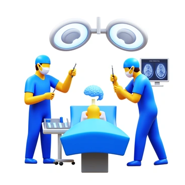 An operating room scene with surgeons performing micro-surgery on a brain aneurysm
