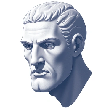 A close-up sketch of a human face, showcasing strong facial features such as a prominent jawline, pronounced cheekbones, and a well-defined nose. The texture of the skin appears rough and weathered, reminiscent of ancient sculptures. The eyes are deep-set, conveying a sense of wisdom and strength. The hair is stylized, with defined strands that suggest movement. Shadows are expertly placed to enhance the three-dimensional quality of the face, highlighting its rugged textures and strong contours.