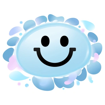 A puddle on a cobblestone street reflects a large smiley face design. The puddle has ripples gently distorting the reflection, creating a dynamic texture on the surface. Surrounding the puddle, wet cobblestones glisten under the light, each stone showing hints of gradient pastel colors. The scene includes small droplets of water on the edges of the puddle, emphasizing the recent rainfall. A few scattered leaves can be seen beside the puddle, adding to the natural setting.