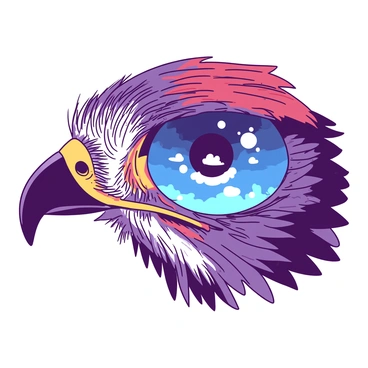 A detailed close-up of a hawk's piercing eye reflecting a clear blue sky