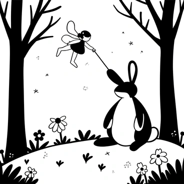The Velveteen Rabbit being transformed by a fairy in a mystical forest setting