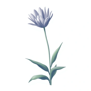 A single protea flower is positioned at the top of a long green stem. The bloom is fully open, showcasing its intricate petals that radiate outward. The flower's vibrant form contrasts with the slender, elongated green stem that supports it. The stem bends slightly, as if swaying gently in the breeze. The surrounding foliage consists of green leaves that partially frame the flower, adding to the natural composition of the scene.