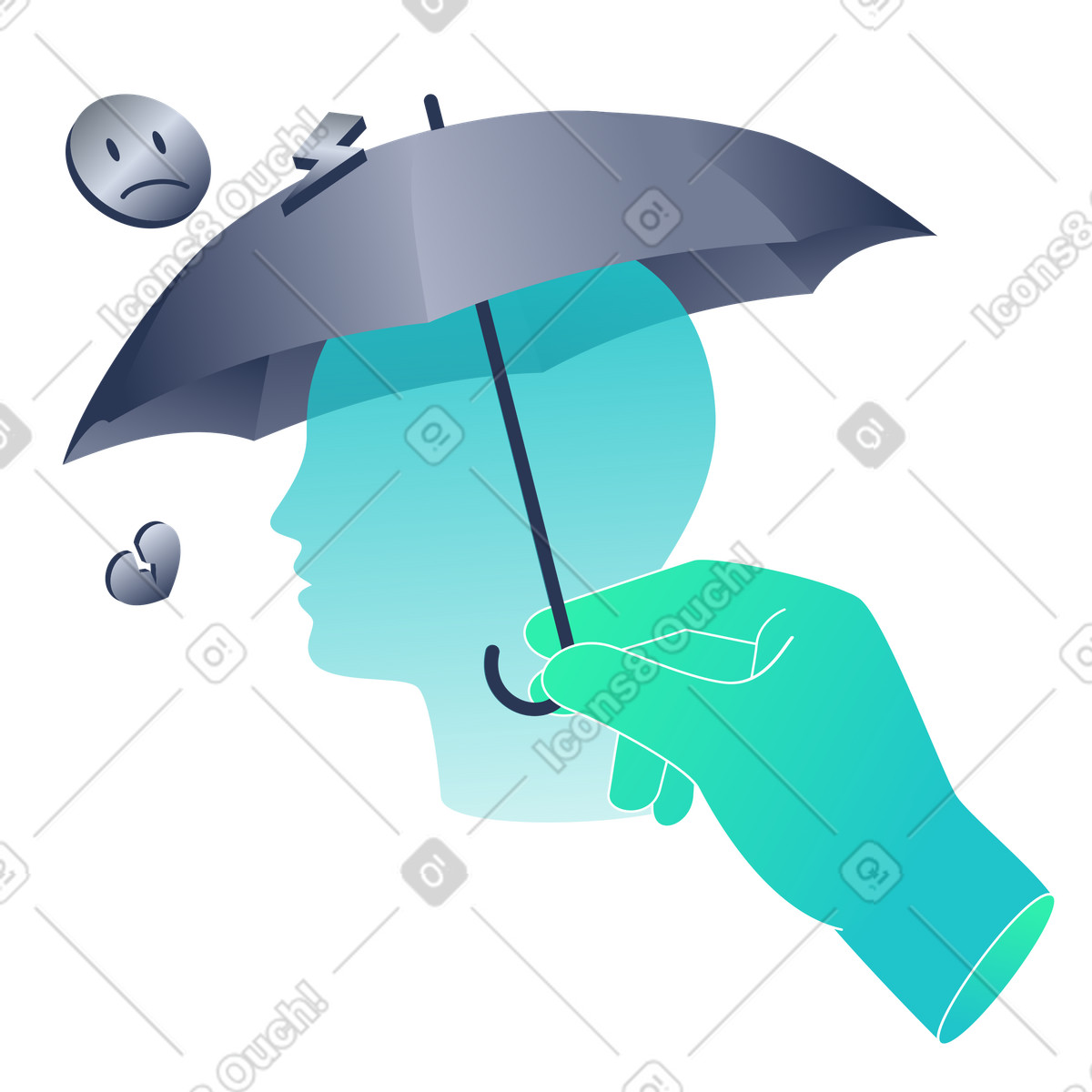 Illustration Protéger la santé mentale des émotions négatives dans le style Lucent à télécharger aux formats PNG, SVG