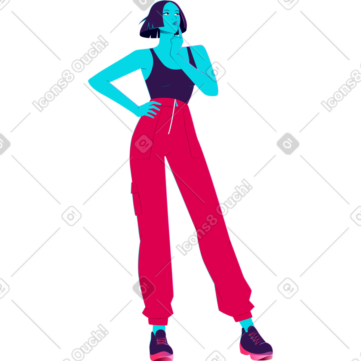 Ilustração de Jovem em pé pensando no estilo Neon para baixar PNG, SVG