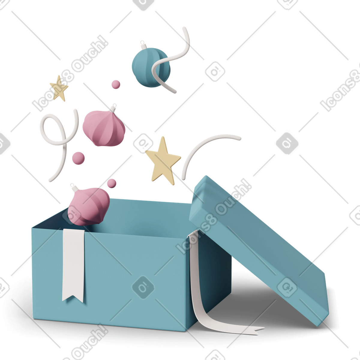 3D Casual life スタイルの Open present new year のイラストをPNG、SVG形式でダウンロード
