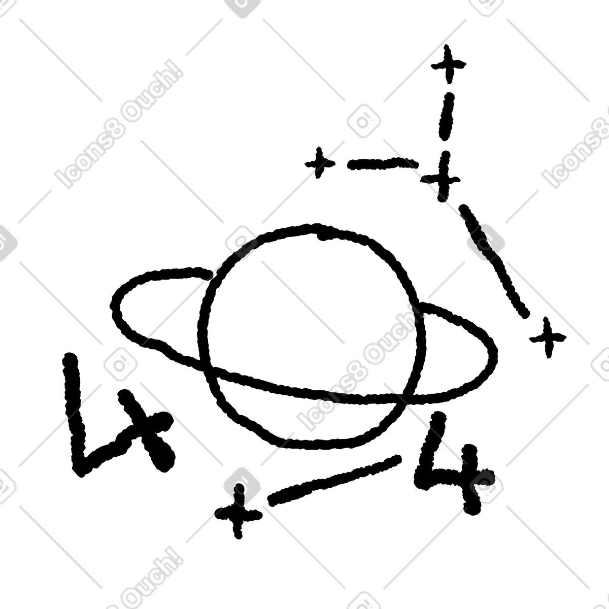 Illustration Planet saturn with surrounding stars and hand drawn orbit lines dans le style Black Chalk à télécharger aux formats PNG, SVG