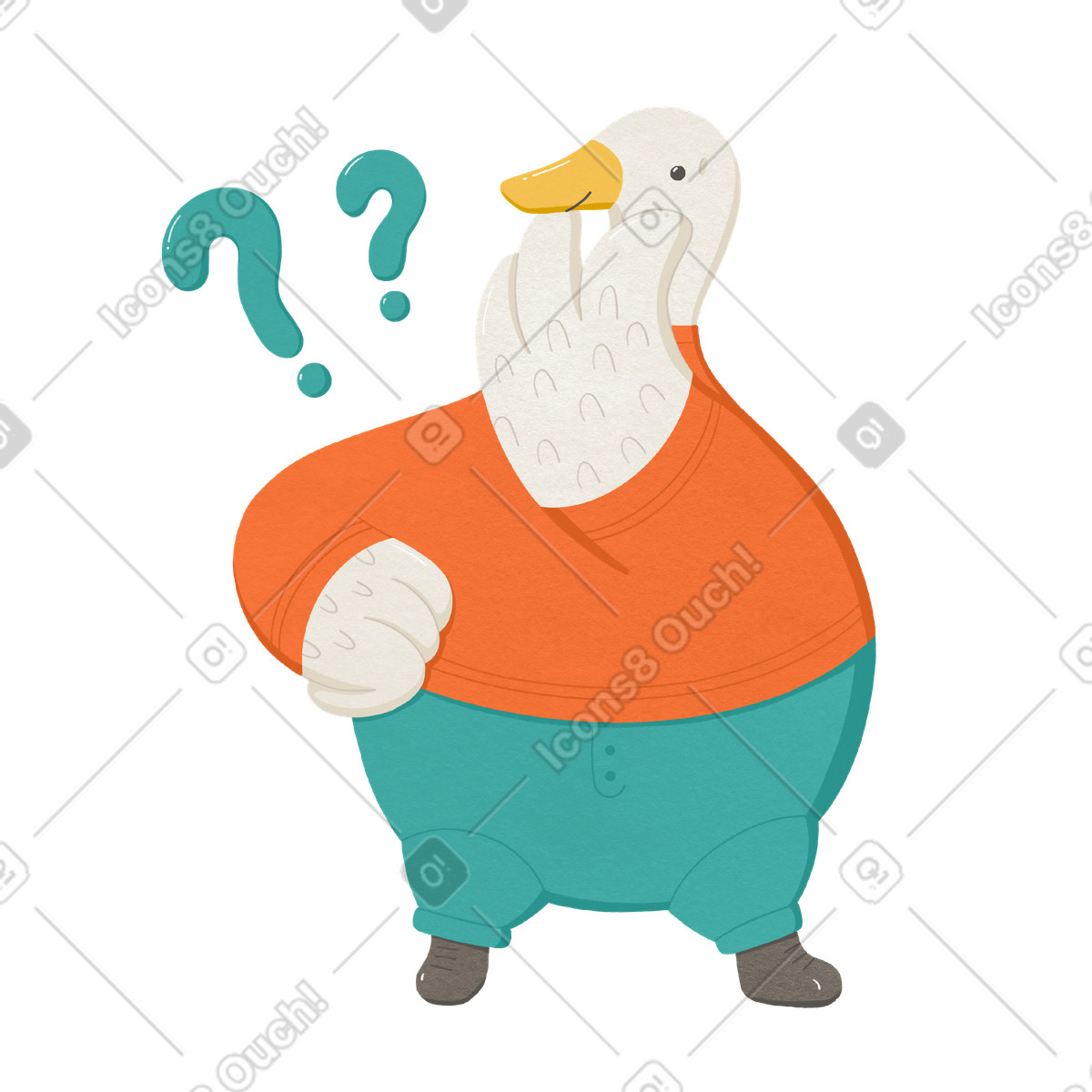 Ilustração de Ganso pensou sobre as perguntas que lhe vieram em no estilo Goose para baixar em PNG, SVG