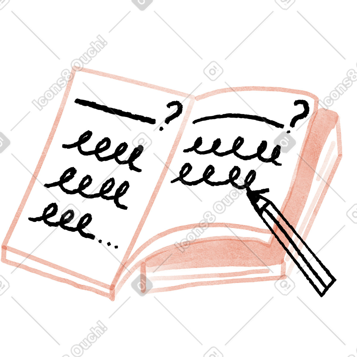 下载 Anthropic Claude Hand Drawn 风格的 Homework exercise notebook with scribbled answers and question mark symbols 插画，支持 PNG、SVG 格式