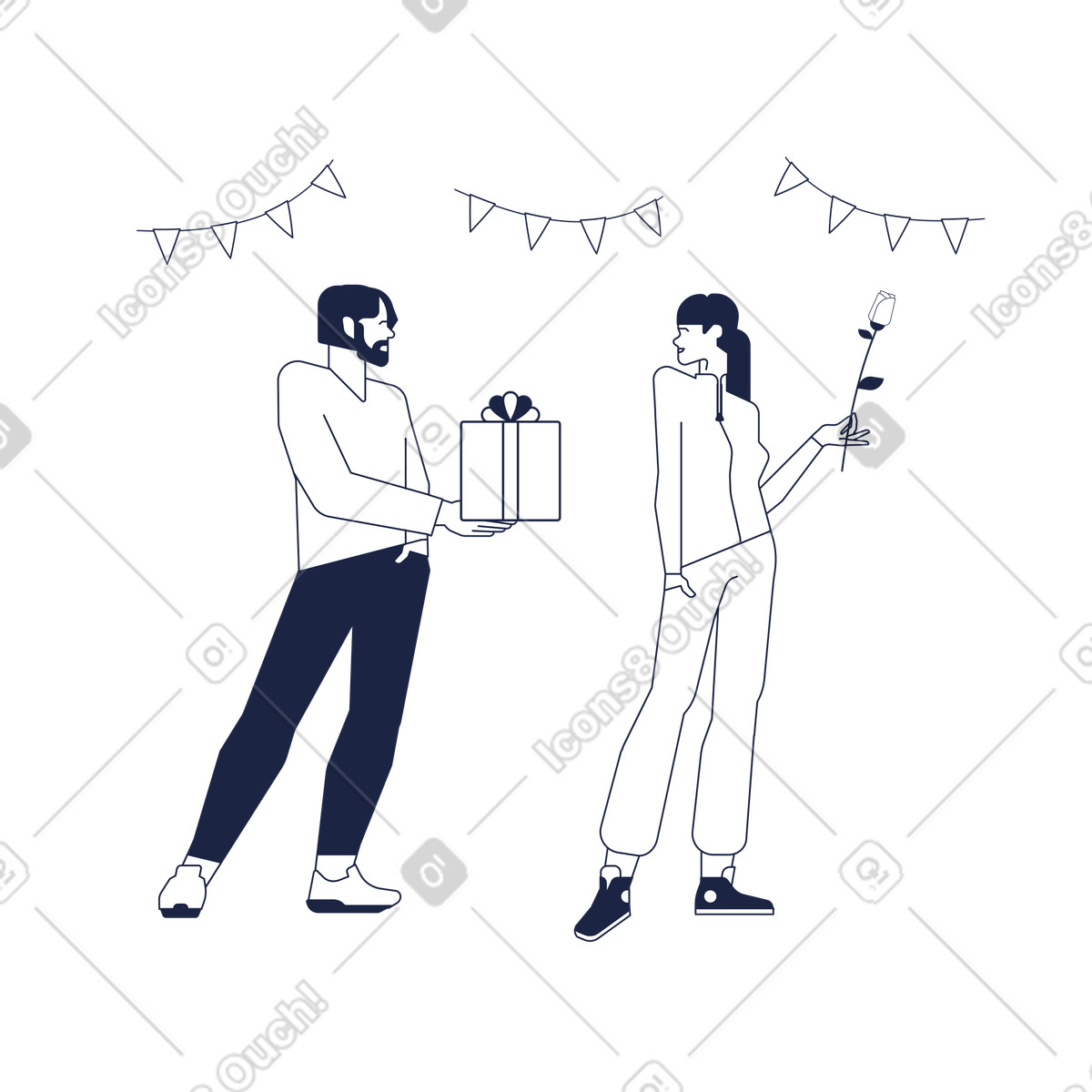 Valentinstag-Illustration im Urban Line-Stil als Download in PNG, SVG