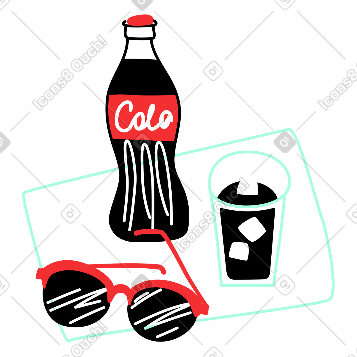 Iced cola and sunglasses illustration in Spicy style download in PNG, SVG