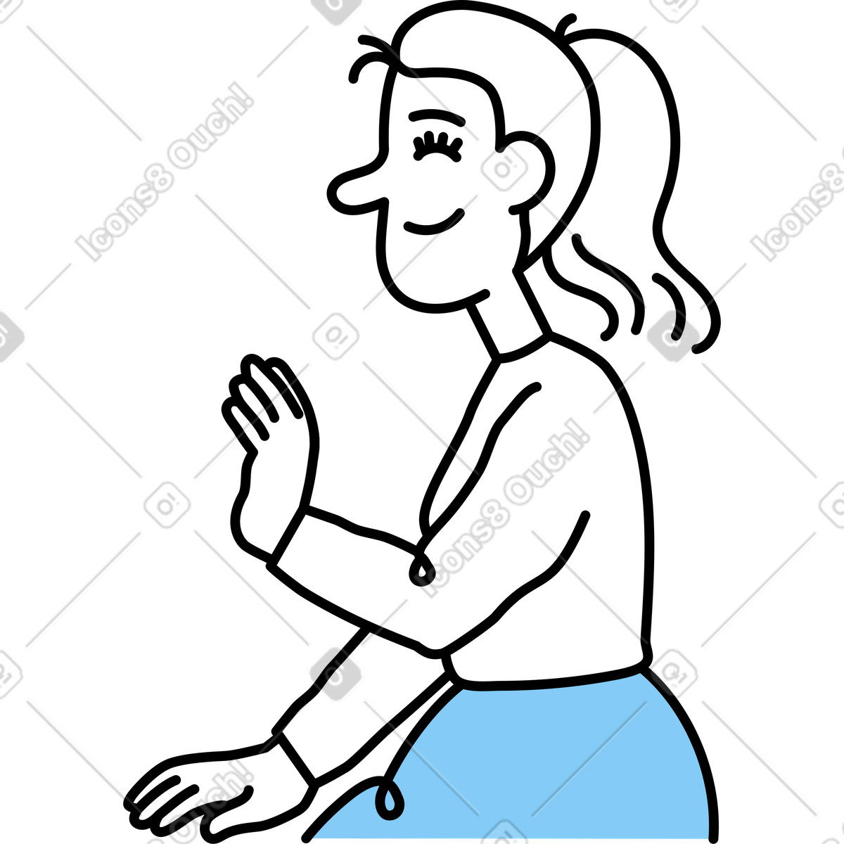 Young woman waving her hand illustration in Notes style download in PNG, SVG