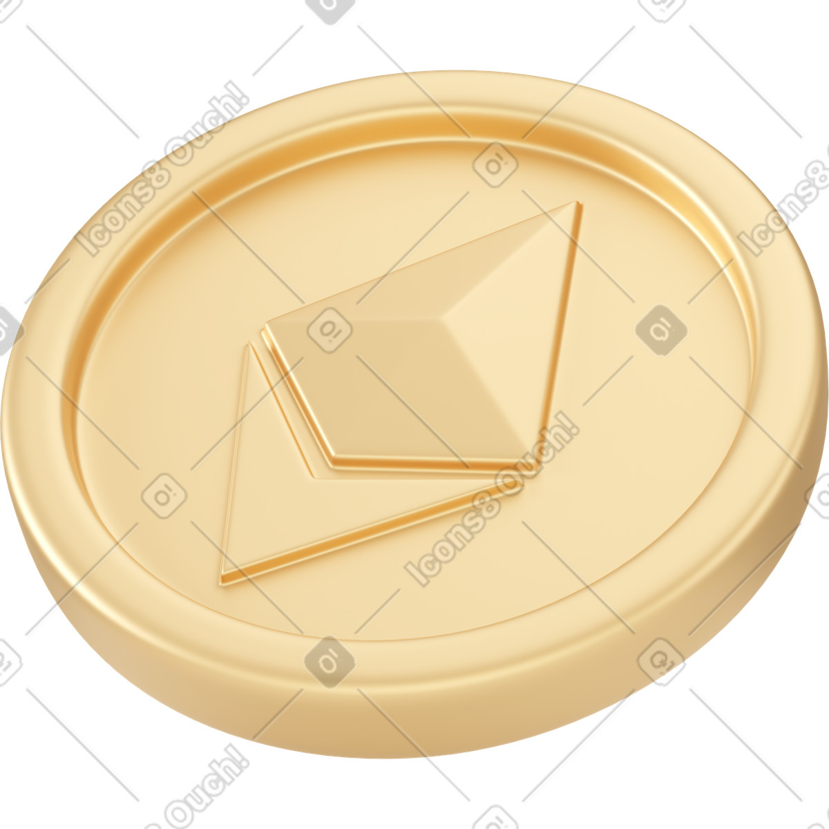 Liegende goldene ethereum-münze-Illustration im 3D Business-Stil als Download in PNG, SVG