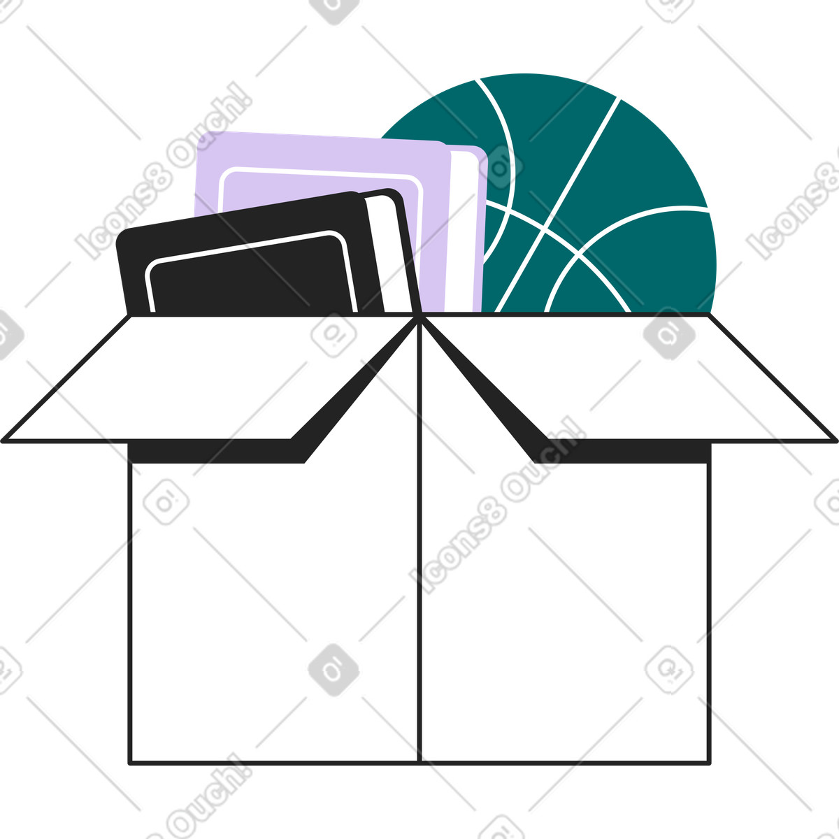 Box of stuff illustration in Sammy Line style download in PNG, SVG
