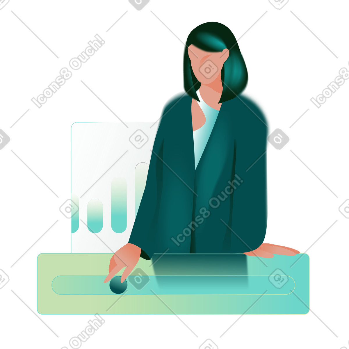 Professional interacting with analytics interface, digital data and performance monitoring illustration in Office style download in PNG, SVG