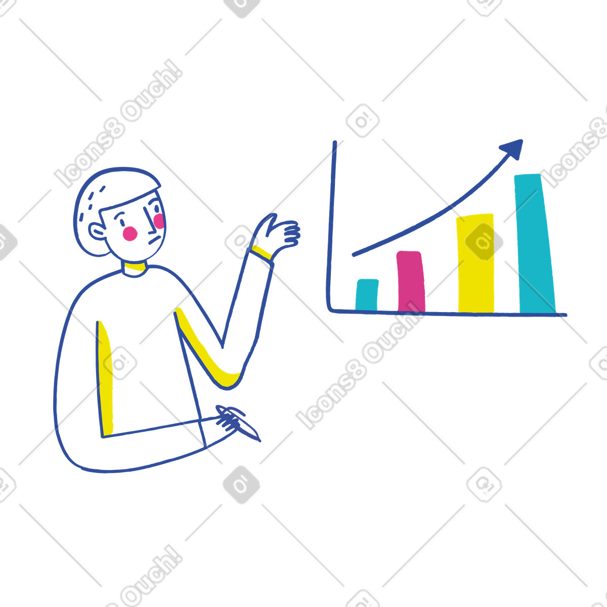 Ilustración Hombre que muestra un gráfico ascendente en estilo Lime a descargar en PNG y SVG