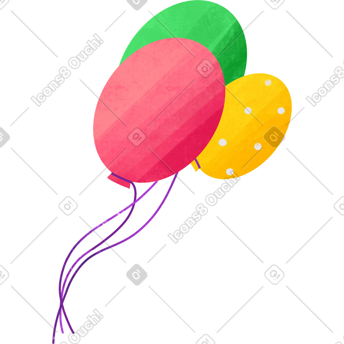 Three air balloons illustration in Bonbon style download in PNG, SVG