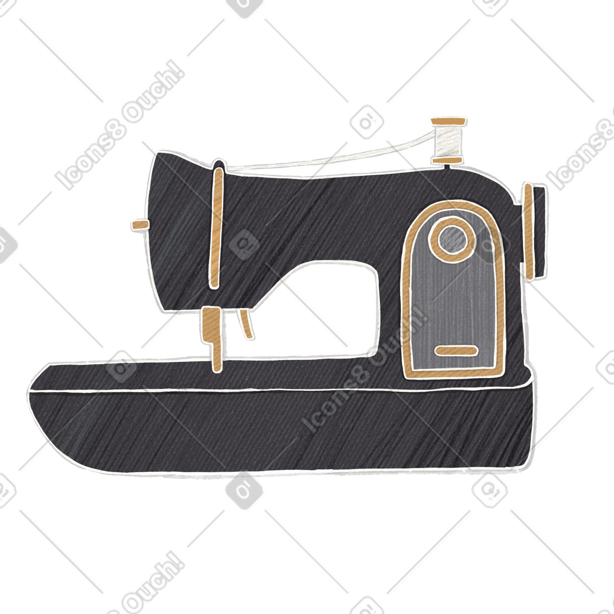 Ilustración Black retro sewing machine with threads en estilo Crafty a descargar en PNG y SVG
