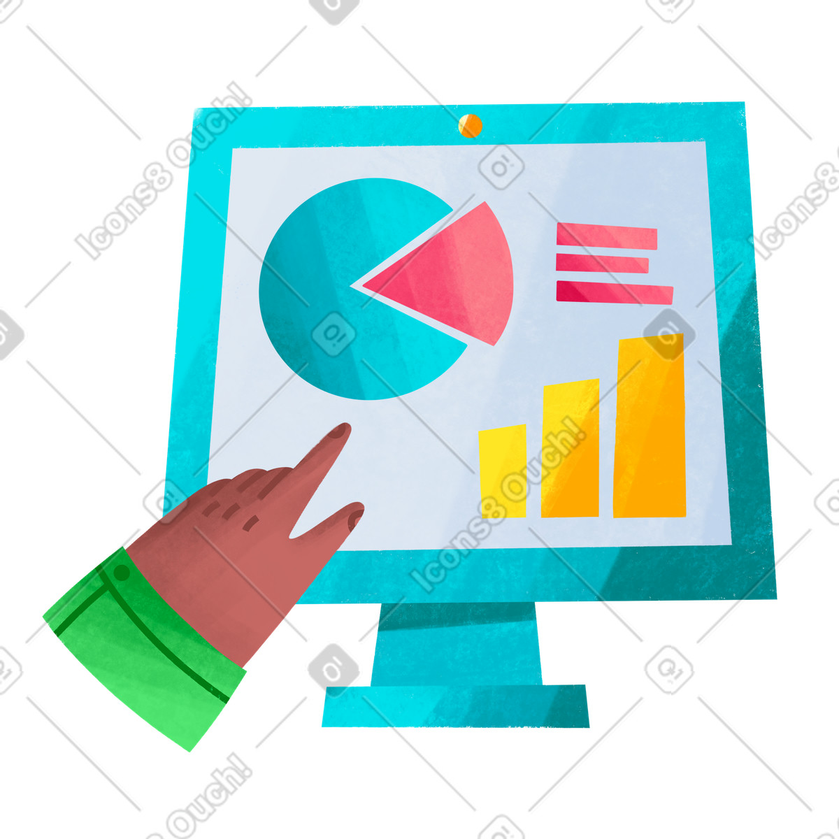 Analisi di grafici e diagrammi al computer illustrazione in stile Bonbon scarica in PNG, SVG