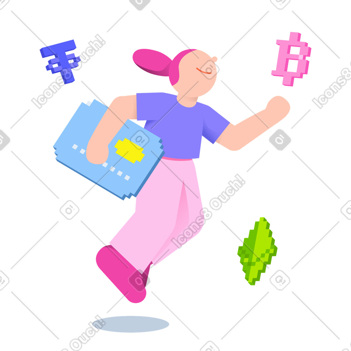 Woman investing online in cryptocurrency illustration in PNG, SVG