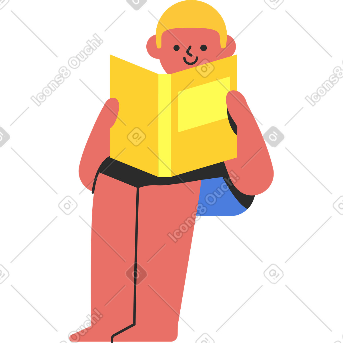 Junge liest-Illustration im Marginalia-Stil als Download in PNG, SVG