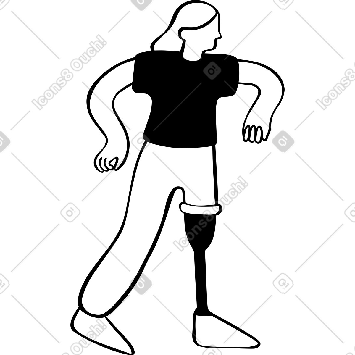 Ilustración Mujer con prótesis de pierna en estilo Journal a descargar en PNG y SVG