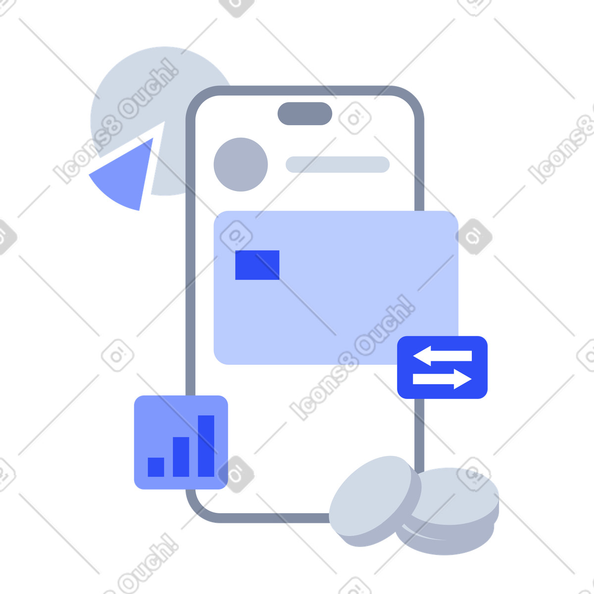 Mobile banking app with credit card and analytics, expense tracking financial management illustration in System style download in PNG, SVG