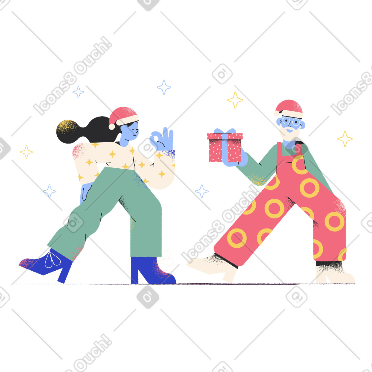 Santa con il presente illustrazione in stile Pablo scarica in PNG, SVG