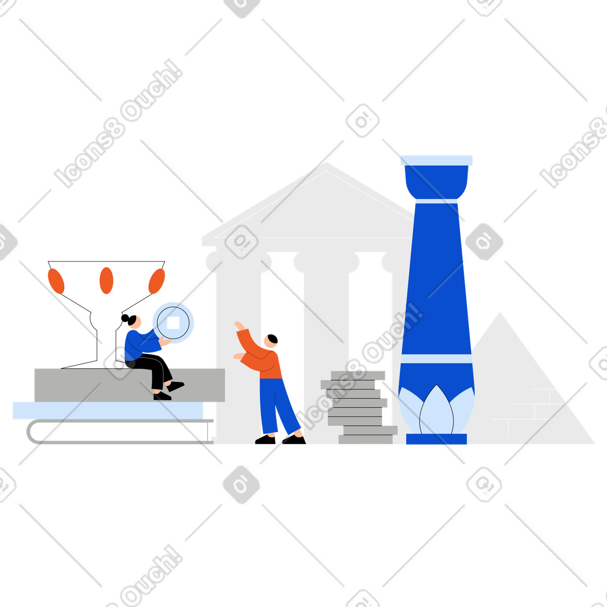 Woman and a man studying history illustration in Tiny style download in PNG, SVG
