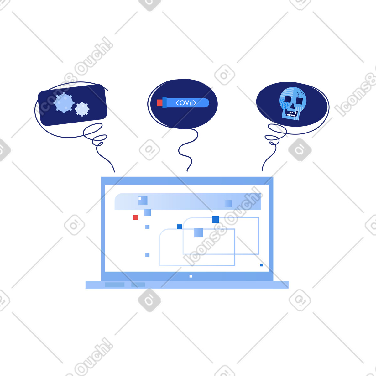 News from computer about coronavirus. Pandemic illustration in Clip style download in PNG, SVG