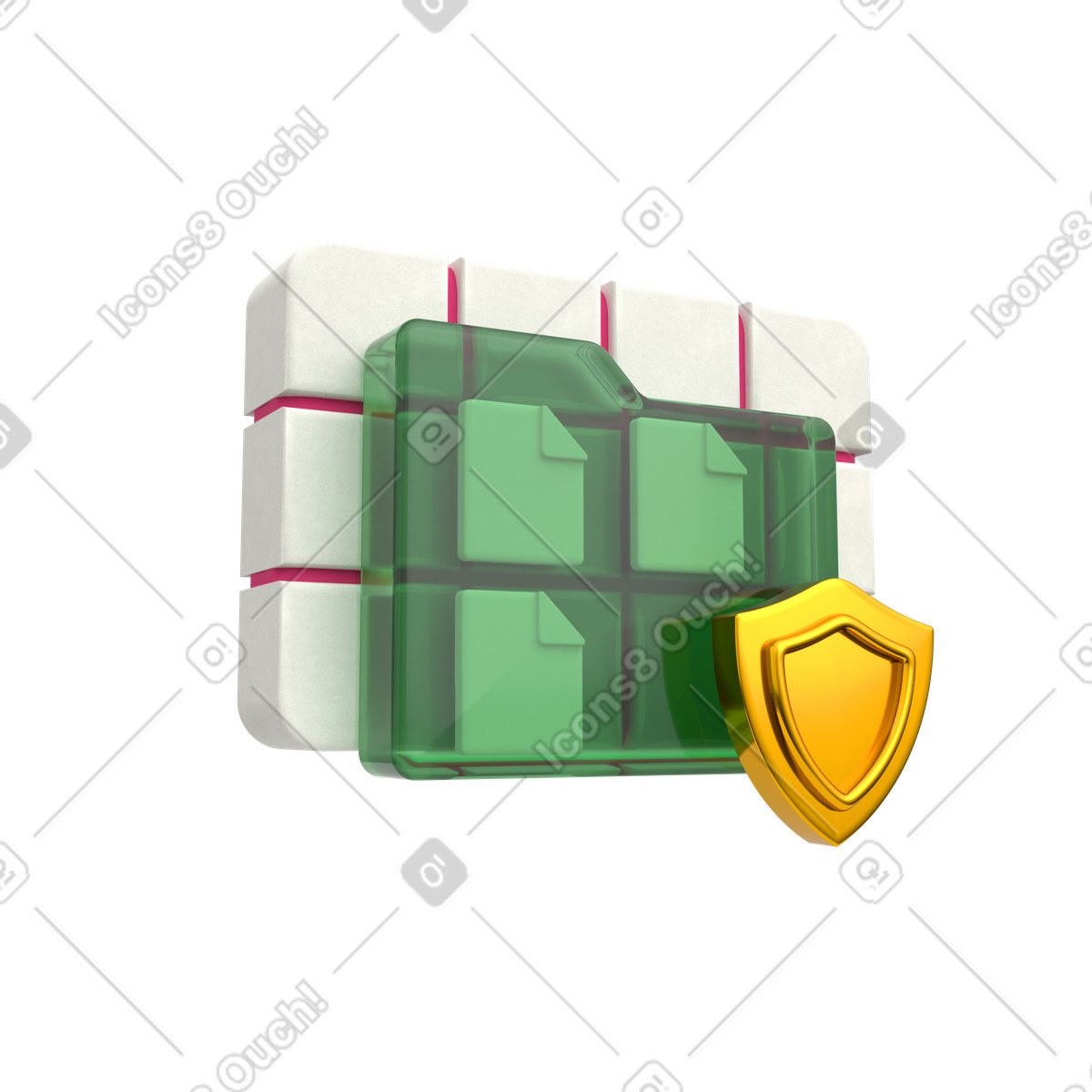Protected file folder with shield, secure storage and information safety illustration in 3D Grid style download in PNG, SVG