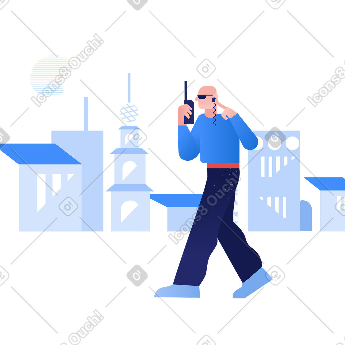 Security guard using a walkie-talkie illustration in Clip style download in PNG, SVG
