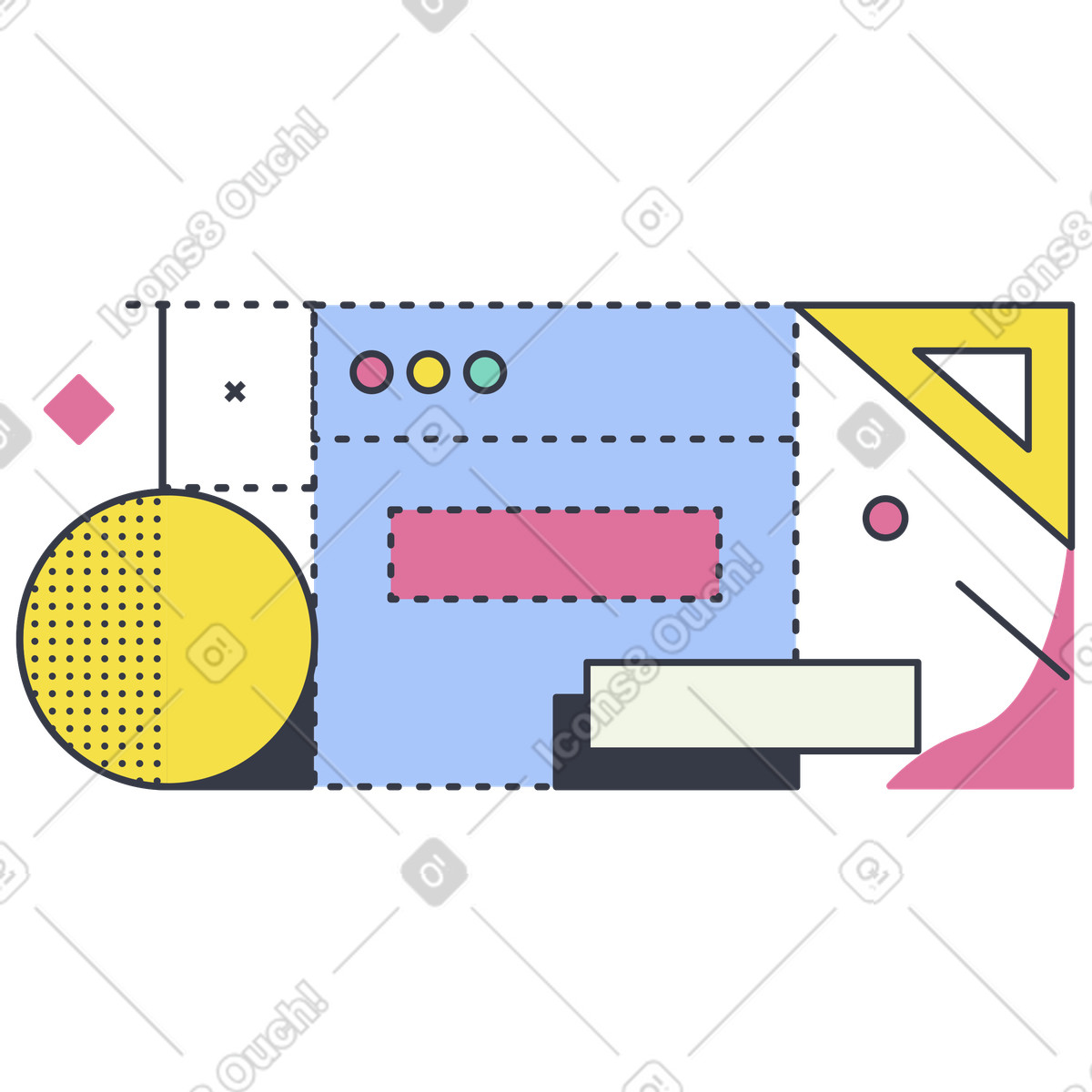 Webpage layout with abstract construction shapes, Page under construction or coming soon illustration in style download in PNG, SVG