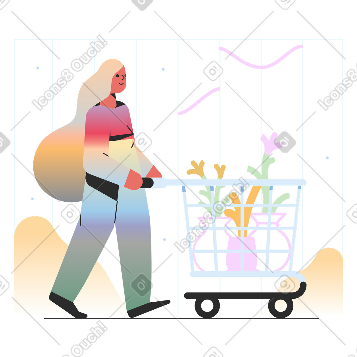 Ilustração de Mulher comprando plantas para casa em no estilo Marginalia baixar em PNG, SVG