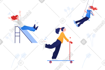 Girls having fun at a playground PNG, SVG