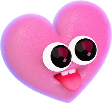 A cute pink heart with big eyes and tongue - 3D Holidays style illustration