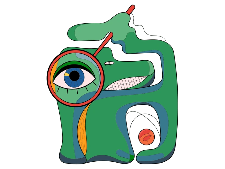 An abstract figure with an eye and shapes - Surr style illustration