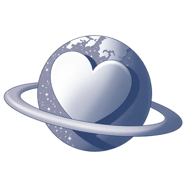 A globe rotating gently in space. The globe is designed with continents shaped like a heart, clearly defined against the surface of the sphere. The continents are detailed with outlines that show geographic features like mountains and rivers. The background is filled with a starry expanse, providing contrast to the globe's unique shape. The globe appears to have a smooth texture, capturing light and shadow as it spins in the vastness of space. The image portrays a sense of movement, emphasizing the rotation of the heart-shaped globe.
